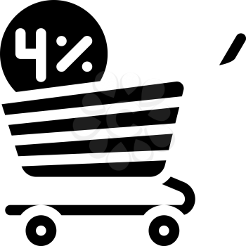 cashback percentage in shop cart glyph icon vector. cashback percentage in shop cart sign. isolated contour symbol black illustration