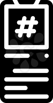 hashtag mobile screen glyph icon vector. hashtag mobile screen sign. isolated contour symbol black illustration