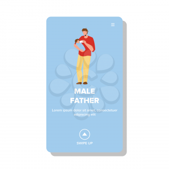 Male Father Feeding Newborn Baby With Milk Vector. Young Male Father Feed Child Dairy Food From Bottle. Character Man Dad Care Cute Little Kid, Parent And Infant Together Web Flat Cartoon Illustration