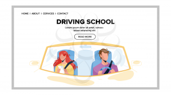 Driving School Test Passing Young Driver Vector. Driving School Examination Pass Man, Boy Drive Car And Instructor Writing Results In Notebook. Characters In Transport Web Flat Cartoon Illustration