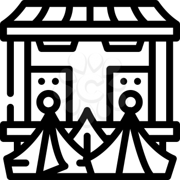 tent camp near stage line icon vector. tent camp near stage sign. isolated contour symbol black illustration