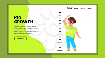 Kid Growth And Measuring Height With Scale Vector. Happiness Boy Checking Growth With Measurement Ruler. Positive Emotion Character Child Check Growing Process Web Flat Cartoon Illustration