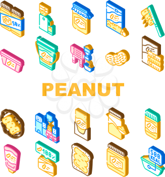 Peanut Butter Food Collection Icons Set Vector. Peanut Butter On Bread And Knife, Nut Homemade Natural Dessert And Factory Production Color Illustrations