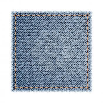 Square Denim Shape For Fixing Clothing Vector. Blank Fabric Denim Shape Figure For Fix Or Decoration Clothes. Jeans Material Fashionable Part For Maintenance Template Realistic 3d Illustration