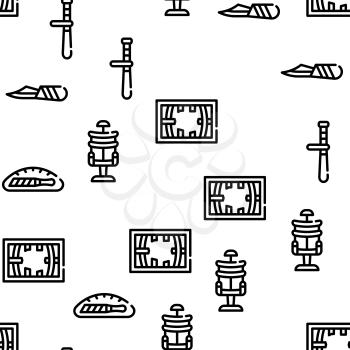 Prison Building And Accessory Vector Seamless Pattern Thin Line Illustration