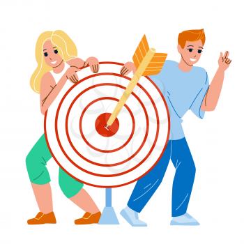 Target Audience People For Selling Product Vector. Teenager Boy And Girl Target Audience And Focus Group For Researching Need And Wish. Characters Business Researchment Flat Cartoon Illustration