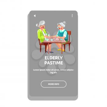 People Elderly Pastime In Nursing Home Vector. Old Women Playing Gamble Card Game At Table, Elderly Pastime And Recreation. Characters Pensioner Ladies Funny Leisure Time Web Flat Cartoon Illustration