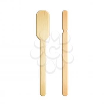 Ice Cream Wood Stick In Different Form Set Vector. Cool Dairy Dessert Snack Stick Shapes. Natural Refreshing Frozen Product Nutrition Accessories Template Realistic 3d Illustrations