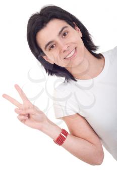 Royalty Free Photo of a Woman Giving a Peace Sign