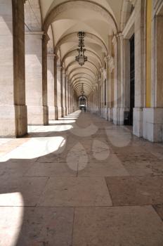 Royalty Free Photo of Commerce Square Arcades in Lisbon, Portugal