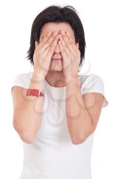 Royalty Free Photo of a Woman Covering Her Eyes