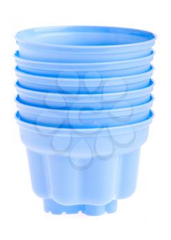 Royalty Free Photo of a Row of Blue Plastic Cups