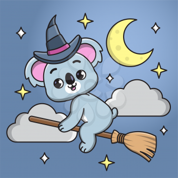 Vector illustration of a koala on a broom