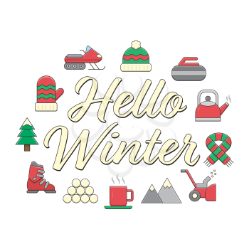 Royalty-Free Clipart Image Part of a Winter Set - Winter Sign with Icons