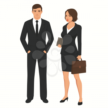 vector illustration of business people businessman and businesswoman. man, woman standing characters,  office team
