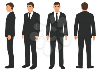 fashion man isolated, front, back and side view, vector illustration, businessman in suit 