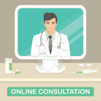 vector illustration of  medicine doctor, online medical consultation, health care service