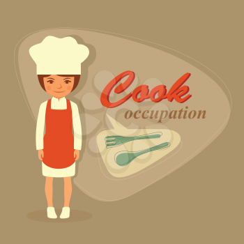 Set Cartoon Chief Cook Character. White Restaurant Profession Uniform. Modern Flat Design Vector Illustration