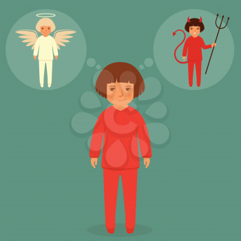 devil and angel, cartoon vector illustration, good and bad character