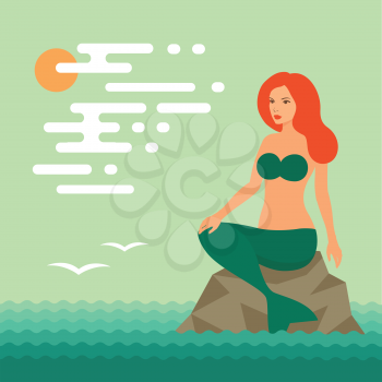 fantasy underwater  illustration, vector sea mermaid 