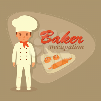 baker profession, bakery retro illustration, vector baking 