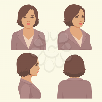  vector girl hairstyles , full face and profile head