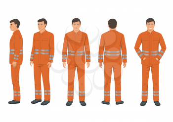 vector illustration of man in a protective suit, worker wear on white background. safety uniform