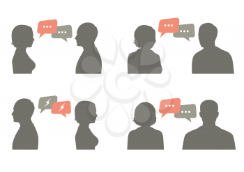 talk icon vector illustration. couple dialog with speech bubble, communication concept