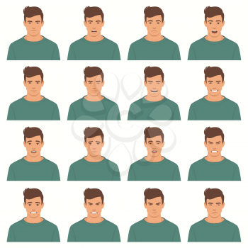 vector illustration of a face expressions, set of a different face expression, cartoon character, avatar