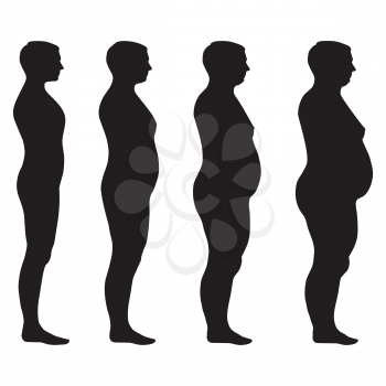 vector fat body, weight loss, man overweight silhouette illustration