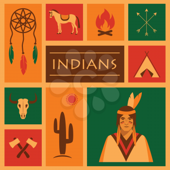 american native indian, vector apache ethnic illustration