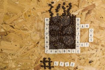 Scrabble and coffee beans
