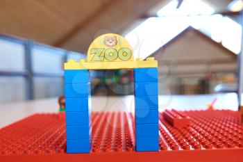 kid lego toys blue entrance to zoo