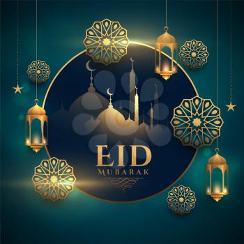 realistic eid mubarak islamic greeting design