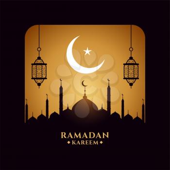 arabic ramadan kareem background with mosque and moon