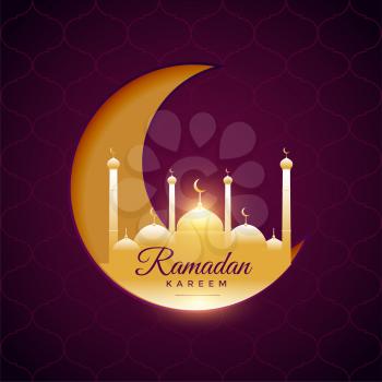 beautiful ramadan kareem festival card with moon and mosque