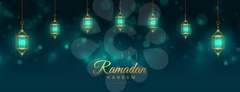 beautiful ramadan kareem islamic lantern lamps banner
