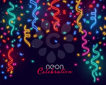 celebration falling confetti in neon light colors background