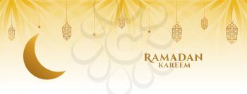 creative ramadan kareem banner with moon and decorative lamps