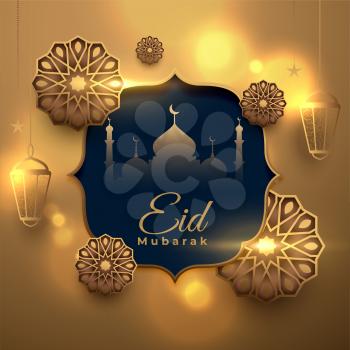 eid mubarak golden decorative arabic islamic card design