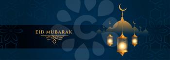 eid mubarak lantern and mosque festival banner