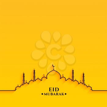 eid mubarak line mosque design on yellow background