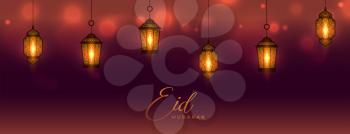 eid mubarak realistic islamic lantern decorative banner