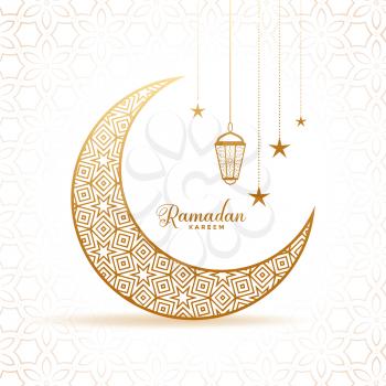 elegant ramadan kareem decorative moon and lanterns greeting