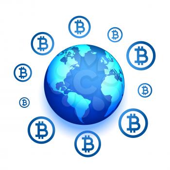 global bitcoin network presence concept background with earth