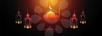glowing ramadan kareem arabic greeting banner design