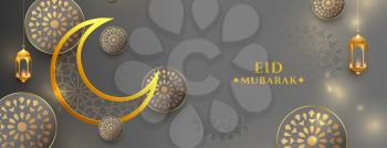 golden eid mubarak realistic banner design