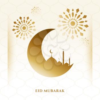 golden ramadan kareem moon and mosque decorative greeting