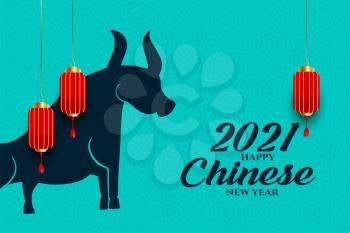 Happy chinese new year of ox on blue background vector