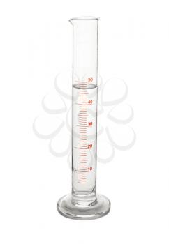 Graduated cylinder with water on white background�